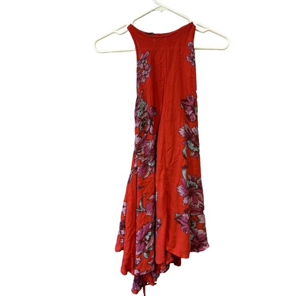 Free People Red floral sleeveless tunic top blouse women’s size Xs - Picture 1 of 8